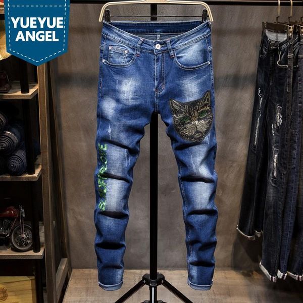 embroidery jeans men slim pencil pants new fashion pattern stretch frayed denim trousers male streetwear casual biker jeans, Blue
embroidery jeans men slim pencil pants new fashion pattern stretch frayed denim trousers male streetwear casual biker jeans, Blue
