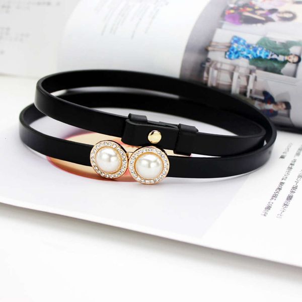 women's dress with fashion simple pearl hook leather shirt thin belt summer, Black;brown