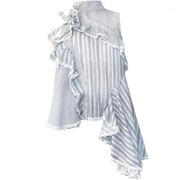 deat 2020 turn-down collar sleeveless striped ruffles patchwork straps lace irruglar shirt female 7a03305l1, White
deat 2020 turn-down collar sleeveless striped ruffles patchwork straps lace irruglar shirt female 7a03305l1, White