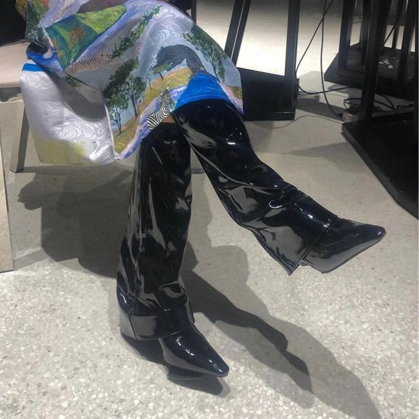 boots women's knee high patent leather pointed toe shoes black med heels stylish design a1
boots women's knee high patent leather pointed toe shoes black med heels stylish design a1