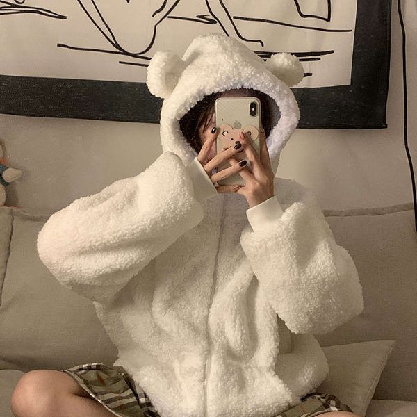 2sf4byuki xiaoshujia fried chicken cute lamb plush bear ear hooded sweater women ins casual cardigan coat, Black
2sf4byuki xiaoshujia fried chicken cute lamb plush bear ear hooded sweater women ins casual cardigan coat, Black