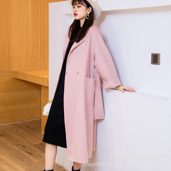 real p autumn and winter 2020 loose handmade coat medium long wool double faced coat cashmere women, Black
real p autumn and winter 2020 loose handmade coat medium long wool double faced coat cashmere women, Black
