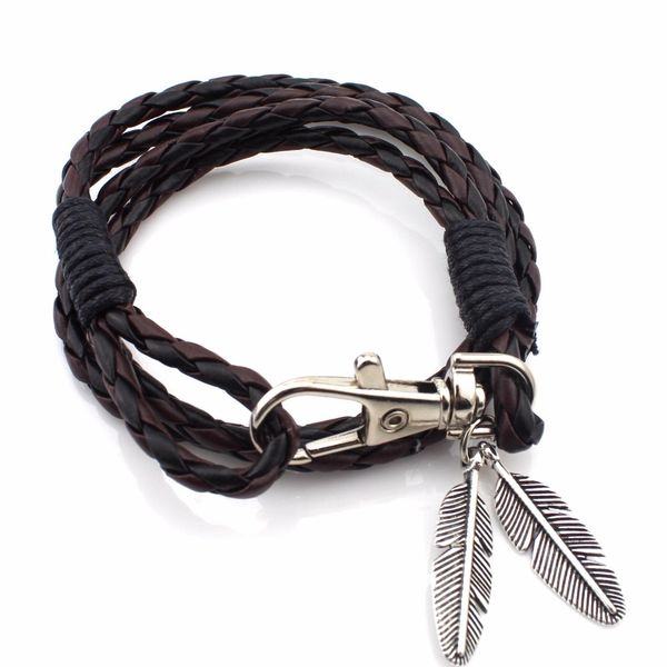 wrap leather feather leaf wholesale- braided fashion wristband cuff punk multilayer men women charm bracelet bangle
wrap leather feather leaf wholesale- braided fashion wristband cuff punk multilayer men women charm bracelet bangle