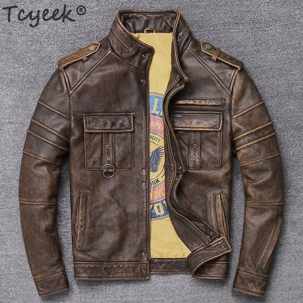 tcyeek 100% real leather jacket men autumn winter clothes streetwear moto fit genuine cow leather coat men's leather jacket lj201030, Black
tcyeek 100% real leather jacket men autumn winter clothes streetwear moto fit genuine cow leather coat men's leather jacket lj201030, Black