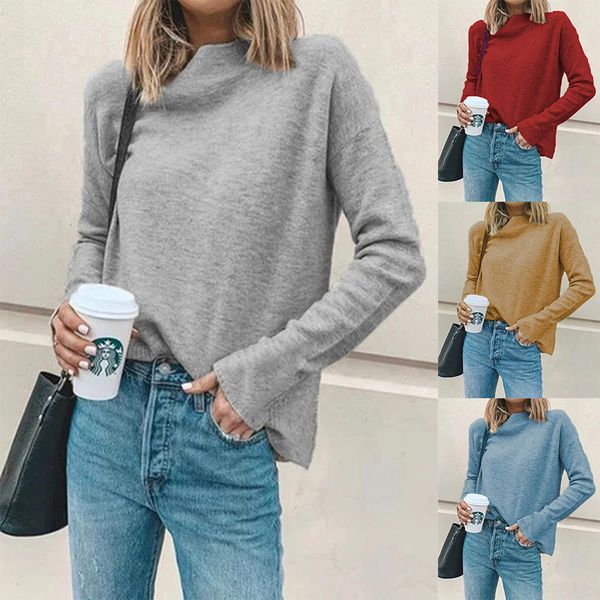 women's t-shirt spring and autumn new leisure high collar pure color cashmere long sleeve pullover wear, White
women's t-shirt spring and autumn new leisure high collar pure color cashmere long sleeve pullover wear, White