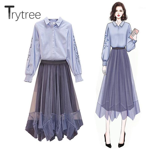 trytree 2020 autumn women two piece set casual turn-down collar embroidery + skirt ruffles mid-calf office lady 2 piece set1, Gray
trytree 2020 autumn women two piece set casual turn-down collar embroidery + skirt ruffles mid-calf office lady 2 piece set1, Gray