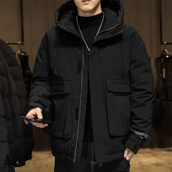 men's thickened down jacket short hooded winter new style work clothes coat cool casual loose cotton clothes, Black
men's thickened down jacket short hooded winter new style work clothes coat cool casual loose cotton clothes, Black