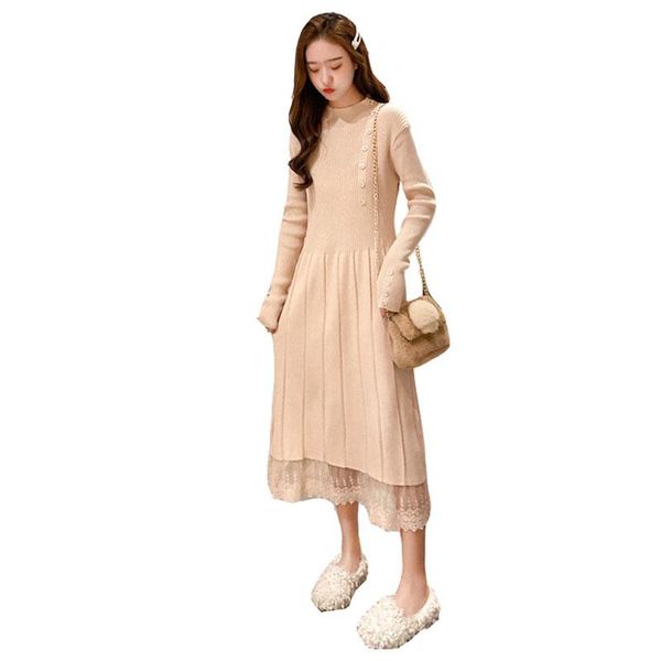 casual dresses autumn winter stitching lace fashion knitted women dress 2021 solid color thick vestidos nbh24, Black;gray
casual dresses autumn winter stitching lace fashion knitted women dress 2021 solid color thick vestidos nbh24, Black;gray