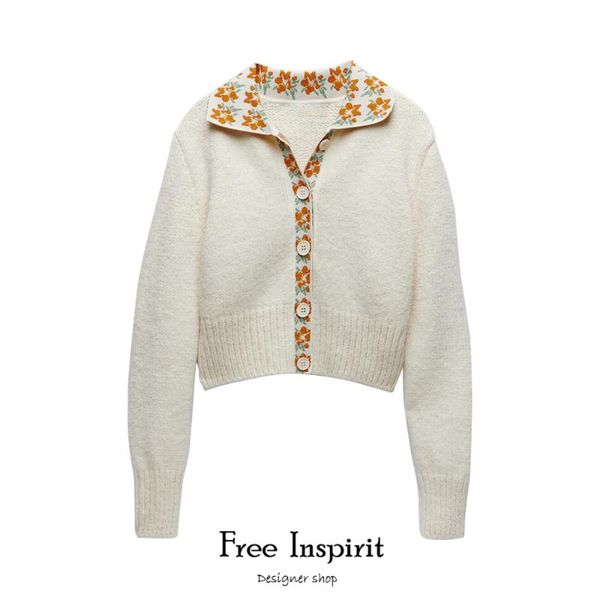 inspirit new arrival female casual flower short sweater knitted patchwork turn-down collar women's vintage cardigan, White
inspirit new arrival female casual flower short sweater knitted patchwork turn-down collar women's vintage cardigan, White