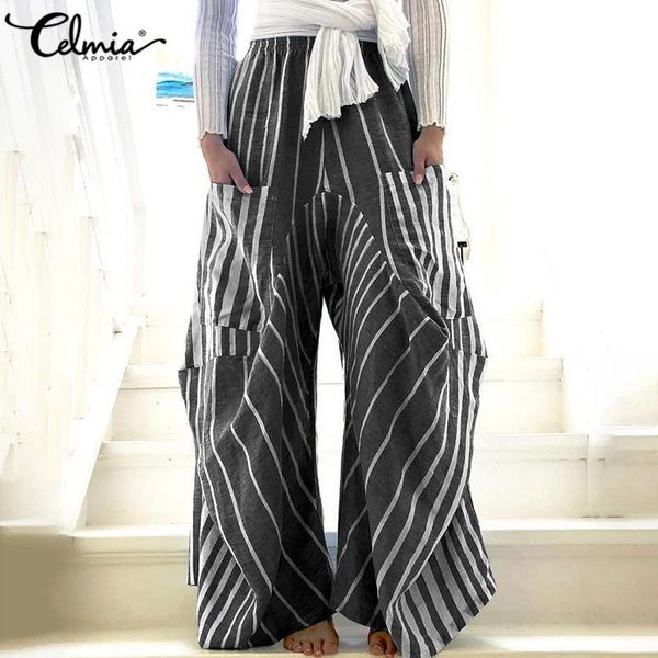 trousers celmia women vintage striped wide leg pants 2020 celmia lady elastic waist long pants casual loose work pantalon femme, Black;white
trousers celmia women vintage striped wide leg pants 2020 celmia lady elastic waist long pants casual loose work pantalon femme, Black;white