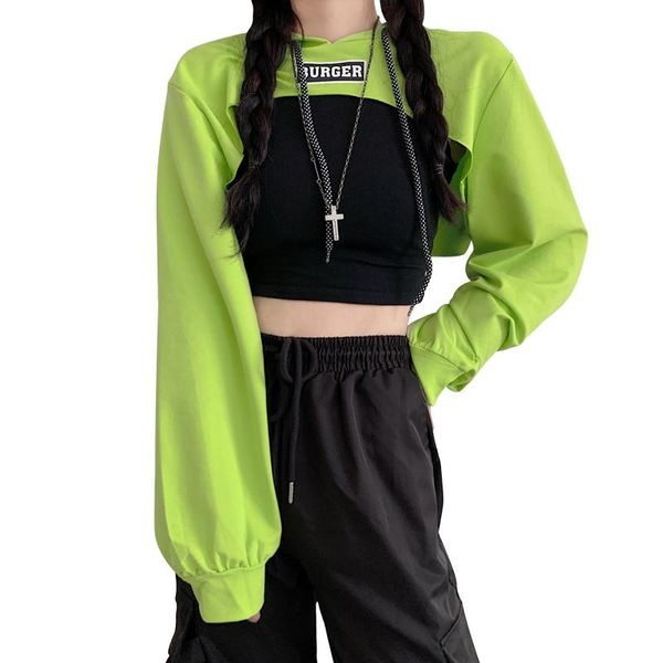 women harajuku letter short design fluorescent green hoodies crop sweatershirt outwear hip hop dance clothes pullovers, Black
women harajuku letter short design fluorescent green hoodies crop sweatershirt outwear hip hop dance clothes pullovers, Black