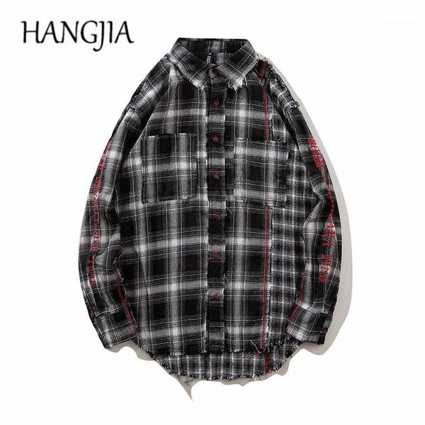 men's casual shirts vintage black/white plaid mens embroidery tartan wash destroyed 2021 irregular edge crop long sleeve shirt for men1, White;black
men's casual shirts vintage black/white plaid mens embroidery tartan wash destroyed 2021 irregular edge crop long sleeve shirt for men1, White;black