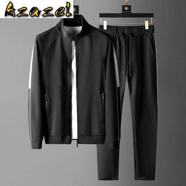 azazel splicing design mens suits 2 pieces luxury stand collar casual sport zipper male sweatshirts elastic waist slim man pants, Gray 
azazel splicing design mens suits 2 pieces luxury stand collar casual sport zipper male sweatshirts elastic waist slim man pants, Gray
