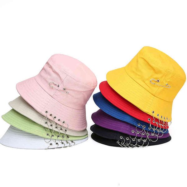 solid color iron pin rings personality bucket hat for women men cotton fishermen caps factory sells directly, Blue;gray
solid color iron pin rings personality bucket hat for women men cotton fishermen caps factory sells directly, Blue;gray