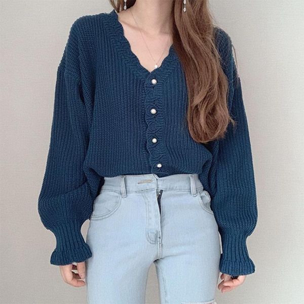 women autumn vintage chic pearl button knitted cardigans v-neck hollow out sweater solid color jackets female kg-667, White
women autumn vintage chic pearl button knitted cardigans v-neck hollow out sweater solid color jackets female kg-667, White