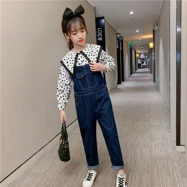 wtern girls' lace suspenders sle suit dot 5 shirt one piece jeans 2-piece children's wear, White;black
wtern girls' lace suspenders sle suit dot 5 shirt one piece jeans 2-piece children's wear, White;black