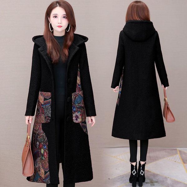 women's wool & blends 2021 autumn winter printed woolen coat female long large size jacket middle-aged mother fashion hooded overcoat b, Black
women's wool & blends 2021 autumn winter printed woolen coat female long large size jacket middle-aged mother fashion hooded overcoat b, Black