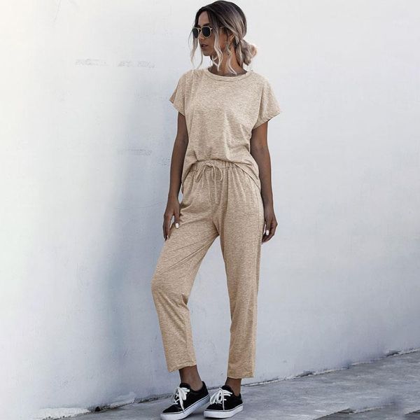 women solid short sleeves t-shirt pats set round neck elastic waist pockets comfortable tracksuit casual 2pcs loungewear1, Gray
women solid short sleeves t-shirt pats set round neck elastic waist pockets comfortable tracksuit casual 2pcs loungewear1, Gray