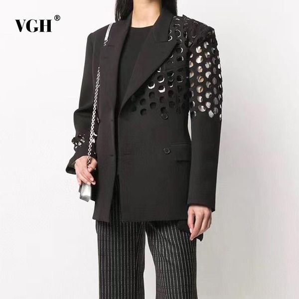 women's suits & blazers vgh patchwork hollow out blazer for women notched long sleeve casual white solid female fashion clothing 2021 a, White;black
women's suits & blazers vgh patchwork hollow out blazer for women notched long sleeve casual white solid female fashion clothing 2021 a, White;black