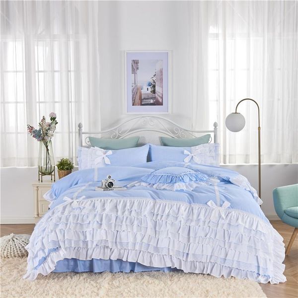 bedding sets korean princess lace skirt-style cake layers blue plaid pure cotton set ruffles embroidery pillow sham duvet cover
bedding sets korean princess lace skirt-style cake layers blue plaid pure cotton set ruffles embroidery pillow sham duvet cover