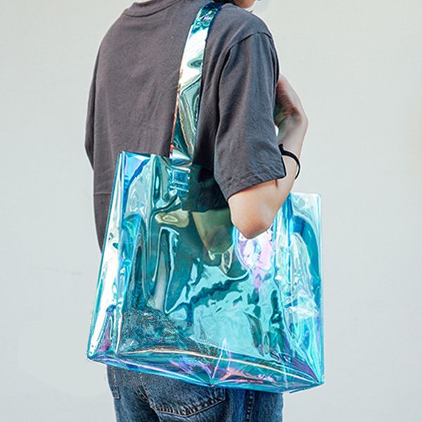 custom logo laser transparent cosmetic packaging tote bag pvc shopping plastic gift iridescent holographic bag
custom logo laser transparent cosmetic packaging tote bag pvc shopping plastic gift iridescent holographic bag