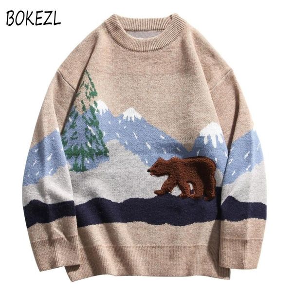 men's sweaters bokezl snow mountain bear patchwork knitted jumper streetwear mens hip hop harajuku casual knitwear fashion knit, White;black
men's sweaters bokezl snow mountain bear patchwork knitted jumper streetwear mens hip hop harajuku casual knitwear fashion knit, White;black