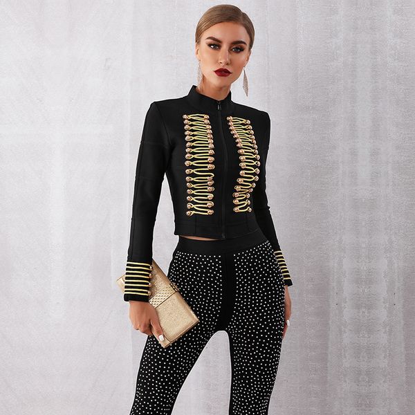 new elegant bandage jacket golden button embellished long sleeves celebrity party elegant long sleeve bandage jacket 201126, Black;brown
new elegant bandage jacket golden button embellished long sleeves celebrity party elegant long sleeve bandage jacket 201126, Black;brown