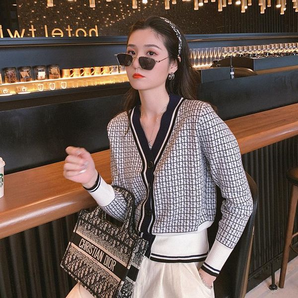 women's knits & tees women knitting cardigan sweater v-neck plaid outside long sleeve ladies button autumn fashion casual sweaters fem, White
women's knits & tees women knitting cardigan sweater v-neck plaid outside long sleeve ladies button autumn fashion casual sweaters fem, White