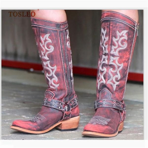34-43 fashion women high knee boots mid heel winter boots blue khaki red y200723, Black