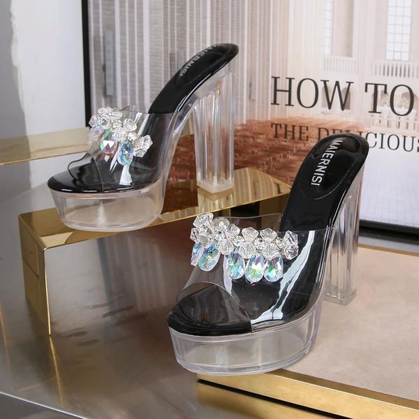 2020 new slippers women platform high heels 13cm thick heel fashion transparent crystal sandals wedding shoes ladies shoes #0s62, Black
2020 new slippers women platform high heels 13cm thick heel fashion transparent crystal sandals wedding shoes ladies shoes #0s62, Black