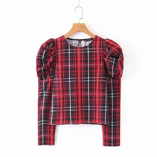 women vintage checked plaid print casual smock blouse shirts women retro puff sleeve chic blusas o neck femininas ls41911, White
women vintage checked plaid print casual smock blouse shirts women retro puff sleeve chic blusas o neck femininas ls41911, White