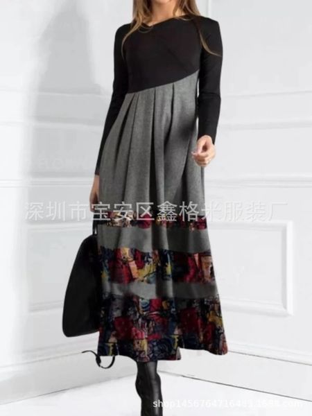 skirt new women's pleated 2021 spring style long sleeve printed dress, Black;gray
skirt new women's pleated 2021 spring style long sleeve printed dress, Black;gray