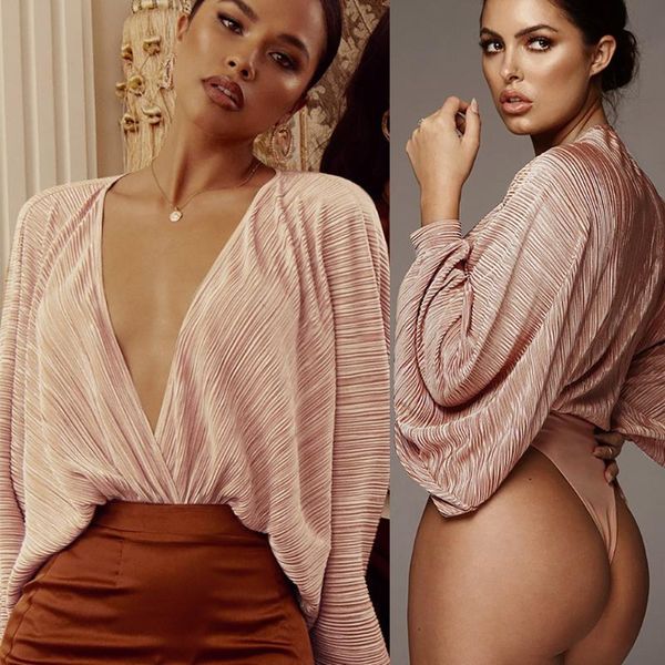 women deep v neck loose bodysuit casual ladies low chest long sleeve jumpsuits female solid pleated fold fashion romper, Black;white
women deep v neck loose bodysuit casual ladies low chest long sleeve jumpsuits female solid pleated fold fashion romper, Black;white