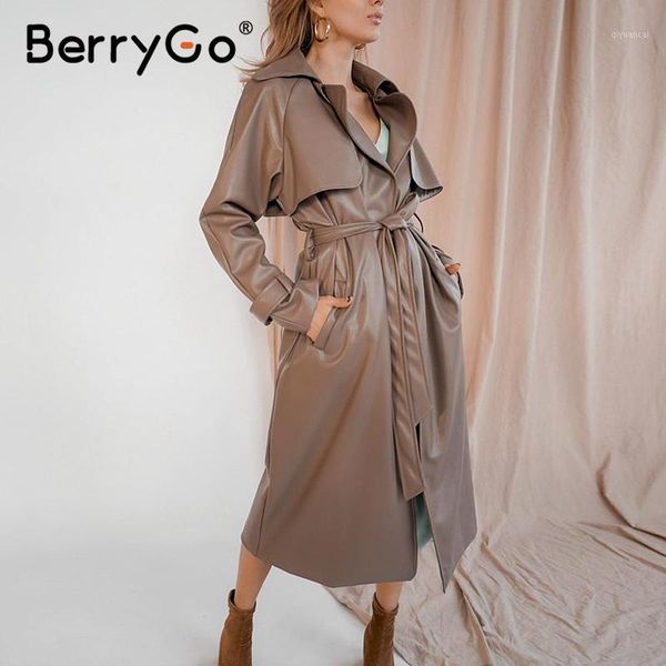 berrygo streetwear pu brown long coats women leather autumn winter sashes wind coat notched office ladies pocket outwear 20211, Black
berrygo streetwear pu brown long coats women leather autumn winter sashes wind coat notched office ladies pocket outwear 20211, Black