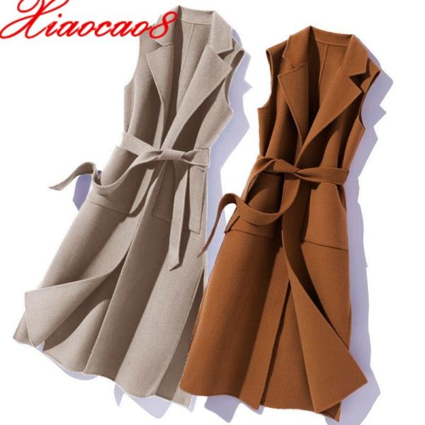 women's vests 2021 spring autumn fashion long vest slim women woolen sleeveless jacket v-neck solid casual outerwear with belt plus siz, Black;white
women's vests 2021 spring autumn fashion long vest slim women woolen sleeveless jacket v-neck solid casual outerwear with belt plus siz, Black;white