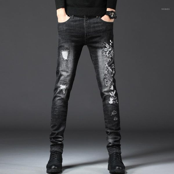 men skinny jeans 2020 spring summer fashion elastic embroidery ripped slim fit black denim pants for men plus size1, Blue
men skinny jeans 2020 spring summer fashion elastic embroidery ripped slim fit black denim pants for men plus size1, Blue