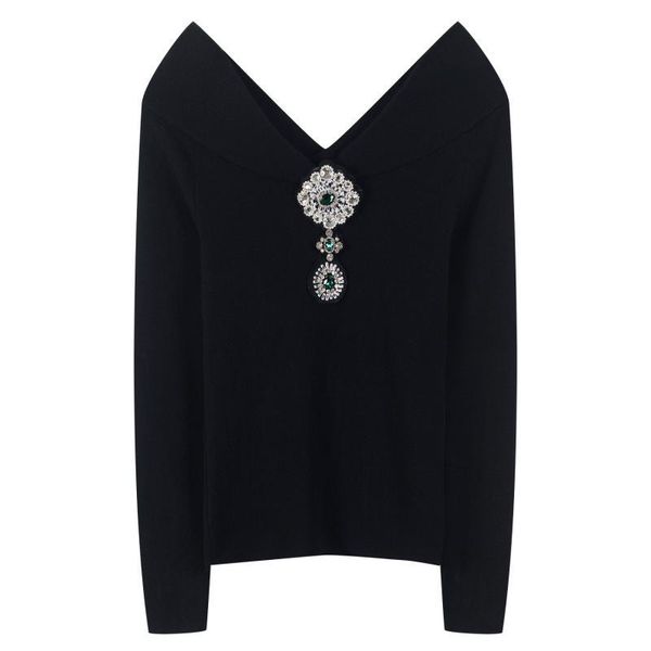 women's sweaters 2021 winter women pendant one-neck design chic black knit sweater jumper flash drilling beaded luxury pullover clothes, White;black
women's sweaters 2021 winter women pendant one-neck design chic black knit sweater jumper flash drilling beaded luxury pullover clothes, White;black