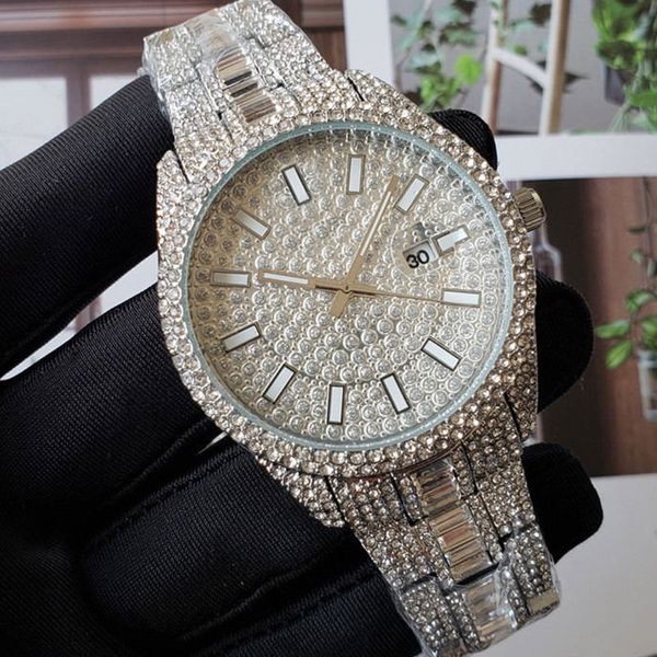 Image of Luxury Fashion Mens Diamond Watch Rose Gold Calendar Gold Bracelet Folding Clasp Master Designer Men Watches