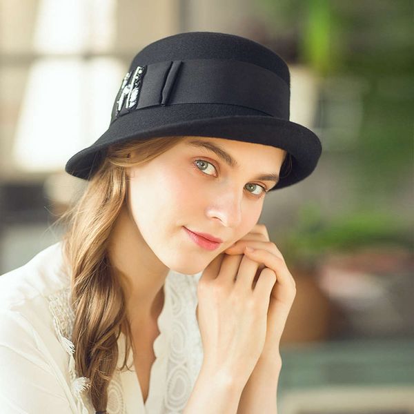 linglong clothing autumn and winter new wool hat casual versatile warm curled hat korean bow embroidered bead basin hat, Blue;gray 
linglong clothing autumn and winter new wool hat casual versatile warm curled hat korean bow embroidered bead basin hat, Blue;gray