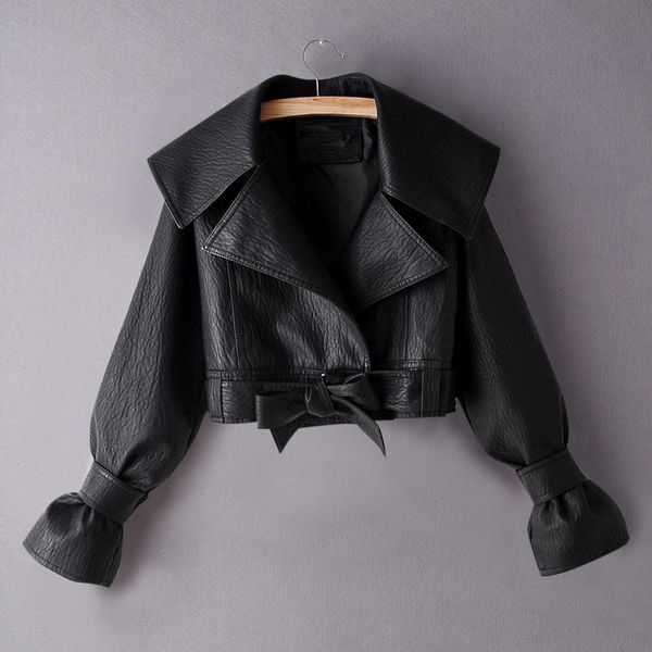 pu faux leather jacket women classic moto biker jacket long-sleeved fashionable large lapel bow tie jackets outwear 2019, Black;brown
pu faux leather jacket women classic moto biker jacket long-sleeved fashionable large lapel bow tie jackets outwear 2019, Black;brown
