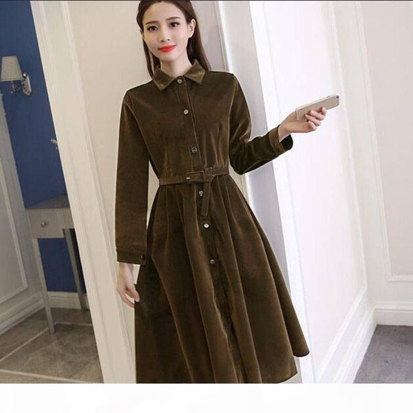 army green corduroy dress female lapel collar long sleeve split single breasted midi dresses 2018 spring fashion clothing ac511, White;black
army green corduroy dress female lapel collar long sleeve split single breasted midi dresses 2018 spring fashion clothing ac511, White;black