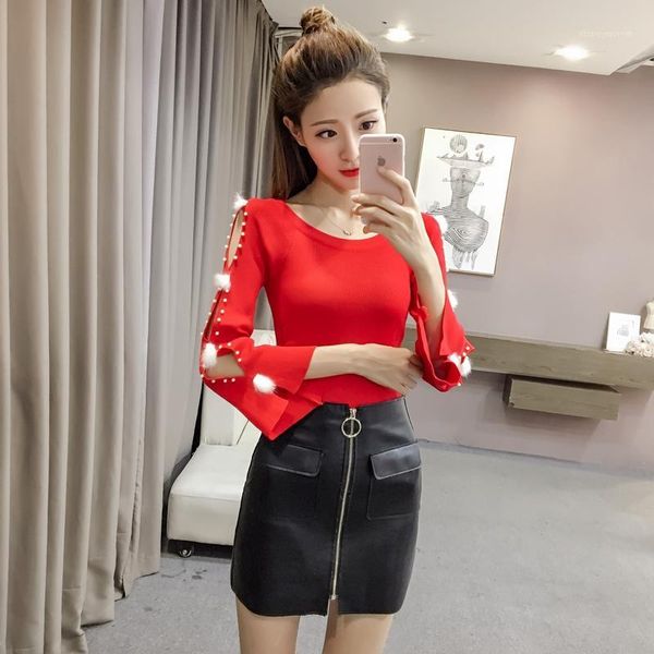 women's sweaters hollow round neck flared sleeves solid color bottoming women sweater temperament long sleeve pullover slim fit cloth1, White;black
women's sweaters hollow round neck flared sleeves solid color bottoming women sweater temperament long sleeve pullover slim fit cloth1, White;black