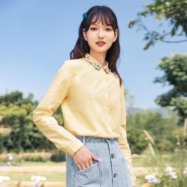inman 2021 spring new arrival long sleeve spring autumn fashion embroidered women's shirt, White
inman 2021 spring new arrival long sleeve spring autumn fashion embroidered women's shirt, White