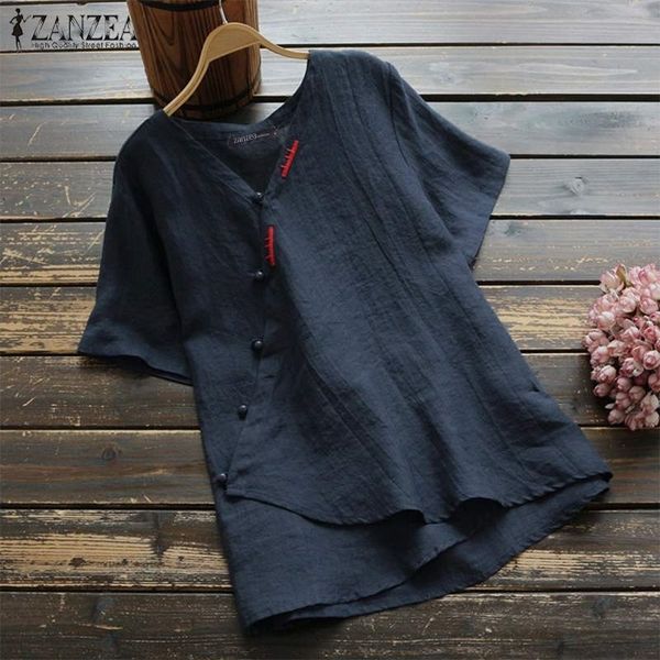 women shirt zanzea summer short sleeve party tunic solid v neck blouse vintage buttons cotton blusas femme chemise y200622, White
women shirt zanzea summer short sleeve party tunic solid v neck blouse vintage buttons cotton blusas femme chemise y200622, White