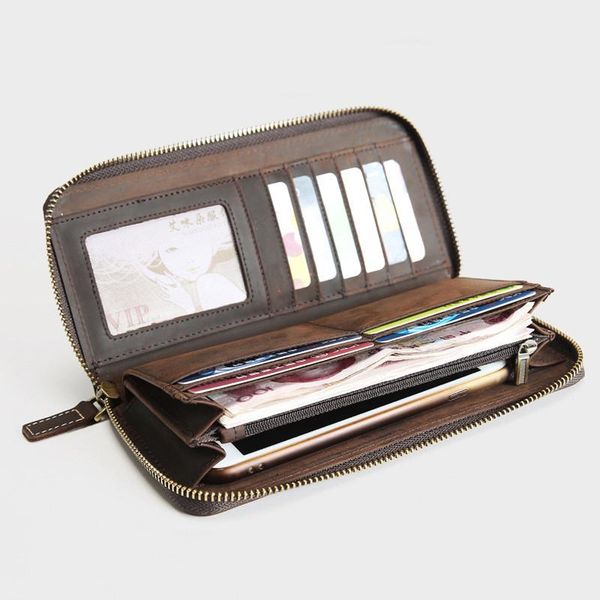 wallets genuine leather wallet for men male men's vintage crazy horse long zipper clutch bag phone purse with card holder coin pocket, Red;black
wallets genuine leather wallet for men male men's vintage crazy horse long zipper clutch bag phone purse with card holder coin pocket, Red;black