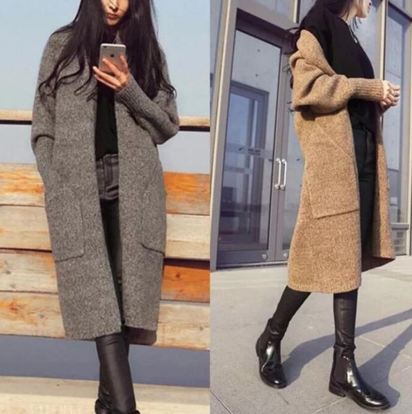 women's autumn winter sweater jacket new thickened mid - long - sleeved knitted cardigan trend coat, Tan;black
women's autumn winter sweater jacket new thickened mid - long - sleeved knitted cardigan trend coat, Tan;black