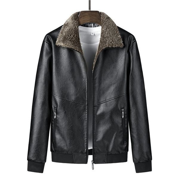 in one collar fur fashion thickened plush lapel leather jacket winter coat slim fit men's motorcycle, Black;brown
in one collar fur fashion thickened plush lapel leather jacket winter coat slim fit men's motorcycle, Black;brown