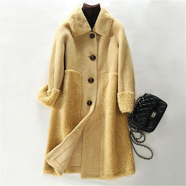 women's fur & faux mid-length qrain sheep shearing jacket women 2021 winter fashion lapel long sleeve one-piece coat trendy 200, Black
women's fur & faux mid-length qrain sheep shearing jacket women 2021 winter fashion lapel long sleeve one-piece coat trendy 200, Black