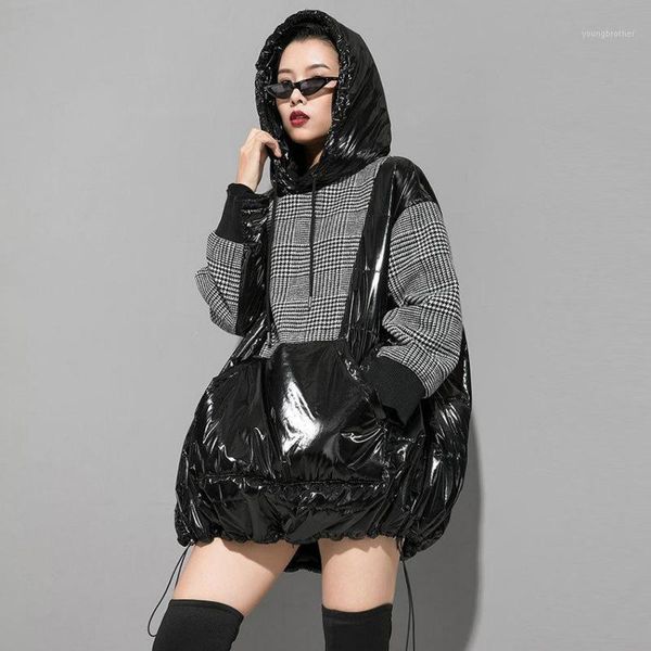 women's hoodies & sweatshirts johnature high street patchwork plaid long 2021 winter fashion loose hooded sweatshirt simple pullover wo, Black
women's hoodies & sweatshirts johnature high street patchwork plaid long 2021 winter fashion loose hooded sweatshirt simple pullover wo, Black