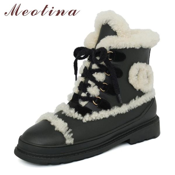 boots meotina genuine leather real wool fur platform flat snow women warm ankle round toe lace up short shoes lady, Black
boots meotina genuine leather real wool fur platform flat snow women warm ankle round toe lace up short shoes lady, Black